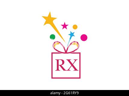 Geschenkbox, Geschenkboutique Buchstaben Alphabet R X Logo Symbol für Luxus-Markendesign für Hochzeitseinladungen, Grußkarte, Logo und anderes Design. Stock Vektor