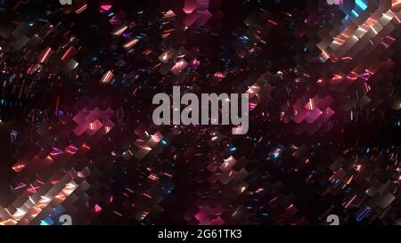 3D-Rendering eines Mosaiks aus komplexen geometrischen Formen. Farbpalette von Partikeln und bunten Wellen Stockfoto