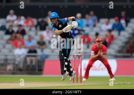 Manchester, Großbritannien. Juli 2021. Jake Libby klatschte am 7. Januar 2021 für Worcestershire Rapids in Manchester, Großbritannien. (Foto von Conor Molloy/News Images/Sipa USA) Quelle: SIPA USA/Alamy Live News Stockfoto