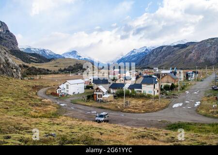 Luftaufnahme des Dorfes El Chalten, Argentinien Stockfoto