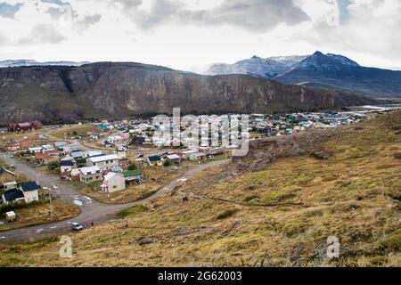 Luftaufnahme des Dorfes El Chalten, Argentinien Stockfoto