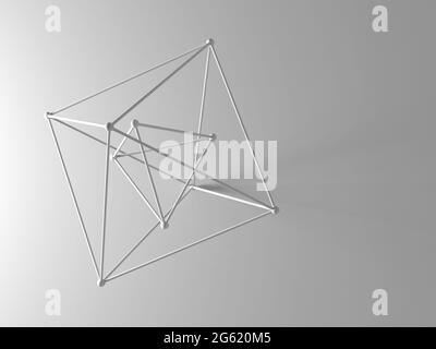 Gitterobjekt mit Drahtrahmen, abstrakte geometrische Struktur auf weißem Hintergrund mit weichem Schatten, 3d-Rendering-Illustration Stockfoto