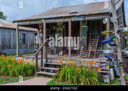 Clarksdale, MS - skurrile Hotelunterkunft im Shack Up Inn. Stockfoto