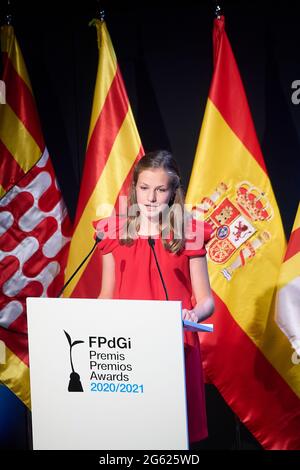 Barcelona, Madrid, Spanien. Juli 2021. Kronprinzessin Leonor nimmt am 1. Juli 2021 an der Preisverleihung der „Princess of Girona Foundation Awards 2020 und 2021“ im CaixaForum in Barcelona, Spanien Teil.Quelle: Jack Abuin/ZUMA Wire/Alamy Live News Stockfoto