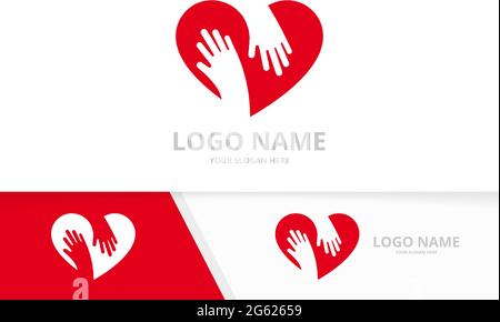 Kombination aus Vector Heart und Embrace Logo. Design-Vorlage für Freundschaftslogo. Stock Vektor