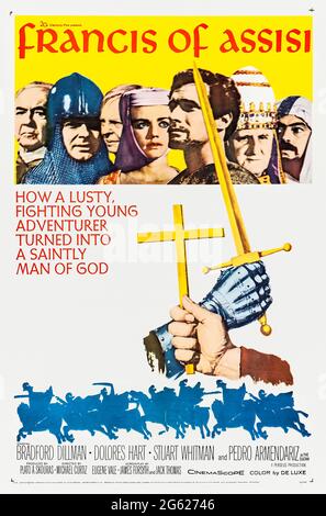 Francis of Assisi (1961) unter der Regie von Michael Curtiz mit Bradford Dillman, Dolores Hart, Stuart Whitman und Cecil Kellaway. Die Geschichte des römisch-katholischen heiligen Franz von Assisi; nach dem Roman der fröhliche Bettler von Ludwig von wohl. Stockfoto