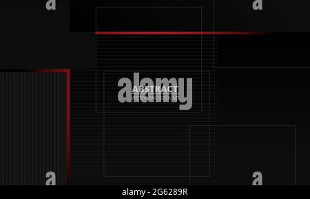 Dunkelgrau Eleganz Business abstrakten Vektor Hintergrund mit roten und grauen Linien. Minimale geometrische Formen auf dunklem Hintergrund. Vektor Stock Vektor