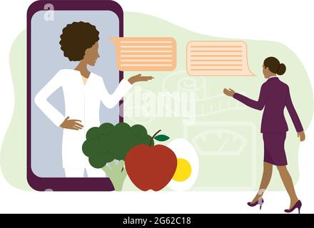 Patient und Ernährungsberater auf Online-Konsultation Stock Vektor