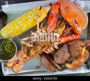 Eine winterharte, leckere Maine-Hummermahlzeit Stockfoto