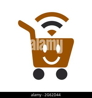 E-Commerce lustige WiFi-Korb-Logo und Vektor-Symbol Stockfoto