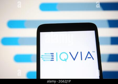 Ukraine. Juli 2021. In dieser Abbildung ist das IQVIA-Logo auf einem Smartphone-Bildschirm zu sehen. (Foto von Pavlo Gonchar/SOPA Images/Sipa USA) Quelle: SIPA USA/Alamy Live News Stockfoto