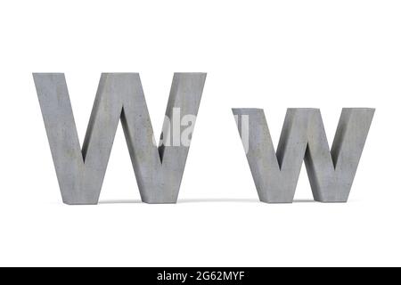 Beton-3D-Buchstabe - dreidimensionaler Groß- und Kleinbuchstabe, bedeckt mit konkreter Textur auf weißem Hintergrund - 3d-Rendering Stockfoto