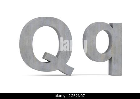 Beton-3D-Buchstabe - dreidimensionaler Groß- und Kleinbuchstabe, bedeckt mit konkreter Textur auf weißem Hintergrund - 3d-Rendering Stockfoto