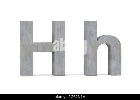 Beton-3D-Buchstabe - dreidimensionaler Groß- und Kleinbuchstabe, bedeckt mit konkreter Textur auf weißem Hintergrund - 3d-Rendering Stockfoto
