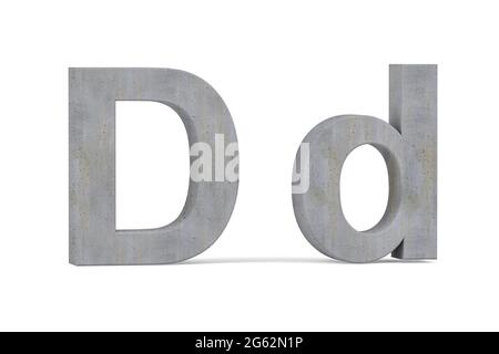 Beton-3D-Buchstabe - dreidimensionaler Groß- und Kleinbuchstabe, bedeckt mit konkreter Textur auf weißem Hintergrund - 3d-Rendering Stockfoto