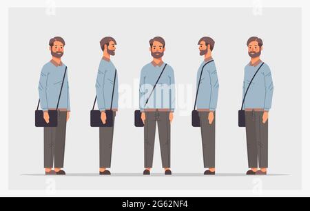Legen Sie casual Mann Vorderansicht männlichen Charakter verschiedene Ansichten für Animation voller Länge horizontal Stock Vektor