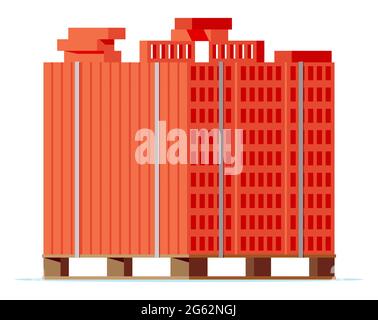 Holzpalette mit roten Ziegelsteinen. Stock Vektor