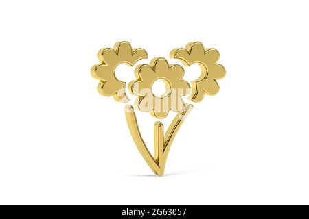 Goldenes 3d-Blumensymbol auf weißem Hintergrund isoliert - 3d-Rendering Stockfoto