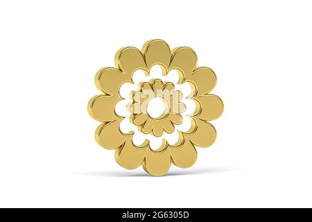 Goldenes 3d-Blumensymbol auf weißem Hintergrund isoliert - 3d-Rendering Stockfoto