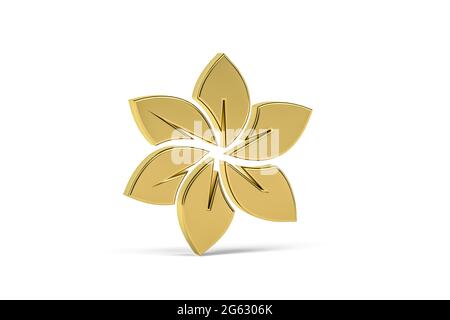Goldenes 3d-Blumensymbol auf weißem Hintergrund isoliert - 3d-Rendering Stockfoto