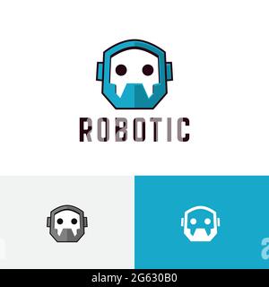 Roboter Automatische Arbeiter Computer-Technologie Cute Cartoon Logo Stock Vektor