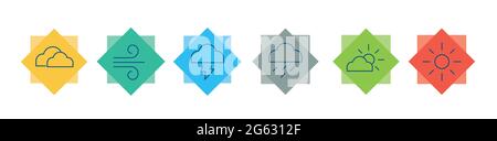 Bunte Wetterprognosen auf weißem Hintergrund. Symbolvektor für Kalender. Flacher Vektor. Stock Vektor