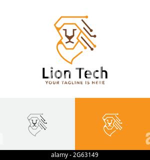 Logo Des Lion Head Technology Computer Internet Circuit Stock Vektor