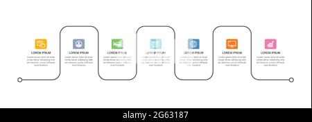 7 Data Infographics tab Thin line Index template. Vektorgrafik abstrakter Hintergrund. Kann für Workflow-Layout, Business-Schritt, Banner, Web verwendet werden Stock Vektor