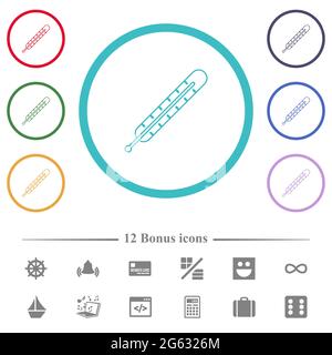 Flache Farbsymbole für Digitalthermometer in kreisförmigen Umrissen. 12 Bonus-Symbole enthalten. Stock Vektor