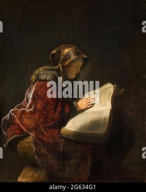 Rembrandt van Rijn, Gemälde, Alte Frau Reading, wahrscheinlich die Prophetin Anna, 1631 Stockfoto