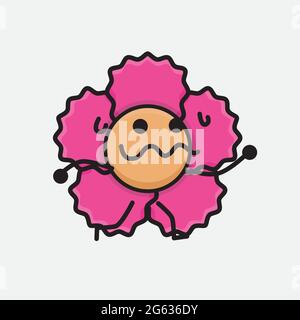 Vektor-Illustration von Blume Charakter mit niedlichem Gesicht, einfache Hände und Bein Linie Kunst auf isolierten Hintergrund. Flache Cartoon Doodle Stil. Stock Vektor