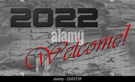 2022 WILLKOMMENSSCHRIFT auf abstraktem grafischem Hintergrund - 3D Illustration Stockfoto