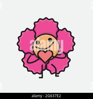 Vektor-Illustration von Blume Charakter mit niedlichem Gesicht, einfache Hände und Bein Linie Kunst auf isolierten Hintergrund. Flache Cartoon Doodle Stil. Stock Vektor