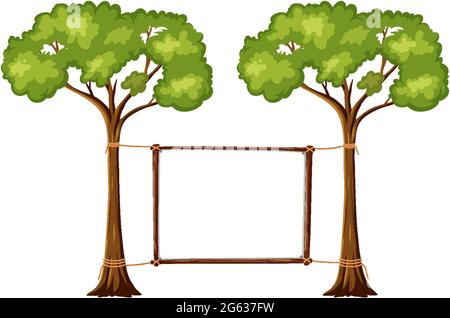 Leeres Banner mit großen Bäumen auf weißem Hintergrund Illustration Stock Vektor