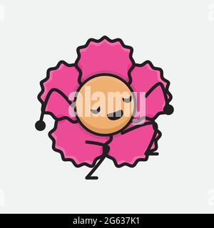 Vektor-Illustration von Blume Charakter mit niedlichem Gesicht, einfache Hände und Bein Linie Kunst auf isolierten Hintergrund. Flache Cartoon Doodle Stil. Stock Vektor