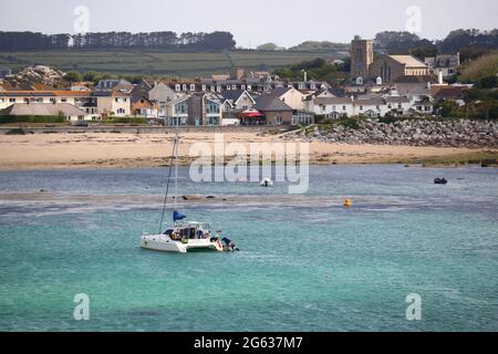 Porthcressa Baech, Hugh Town on St Mary's, Isles of Scilly, Cornwall, Großbritannien Stockfoto