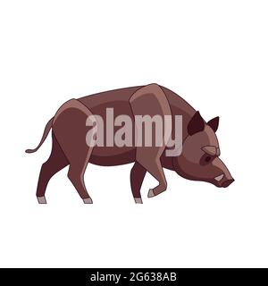 Wildschwein (sus scrofa ferus) beim Gehen. Cartoon-Charakter eines erwachsenen Säugetier Tier. Ein wildes Waldgeschöpf mit braunem Fell. Seitenansicht. Vektor flach Stock Vektor
