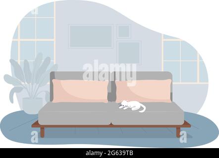Wohnzimmer mit grauem Sofa 2D Vektor isolierte Illustration Stock Vektor