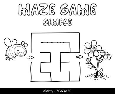 Einfache Labyrinth Puzzle-Spiel für Kinder. Skizzieren Sie einfache Labyrinth oder Labyrinth-Spiel mit Biene. Illustrationen Stockfoto