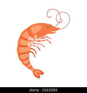Garnelen auf weißem Hintergrund Cartoon Charakter flach Stock Vektor