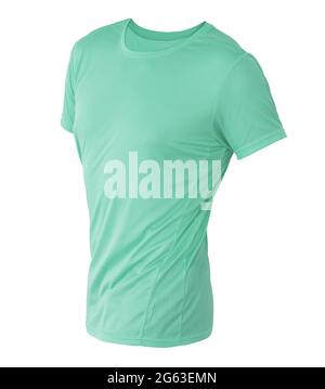 Gelbe T-Shirt-Vorlage auf unsichtbaren Schaufensterpuppe isoliert auf weißem Hintergrund, für Ihr Design Mockup Stockfoto