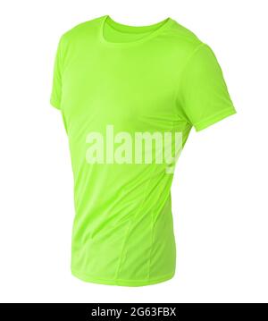 Limgrün T-Shirt Vorlage auf unsichtbaren Schaufensterpuppe isoliert auf weißem Hintergrund, für Ihr Design-Modell Stockfoto