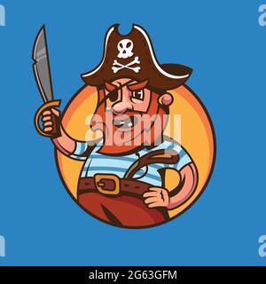 Ein äugig Schiffskapitän. Pirate Concept Art im Cartoon-Stil. Stock Vektor