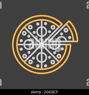 Pizza-Vektorsymbol auf dunklem Hintergrund. Schild für Fast Food. Graph Symbol für Kochen Website und Apps Design, Logo, App, UI Stock Vektor