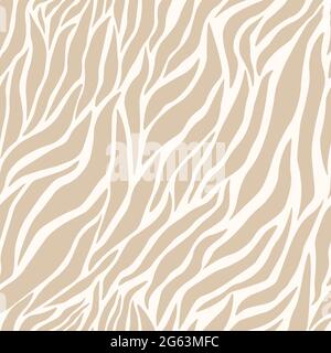 Nahtloses Zebra-Muster. Abstrakter Safari-Hintergrund in beigen Farben. Trendige Vektor-Illustration von Tiger Streifen drucken für Textil, Teppich, Verpackung. Stock Vektor