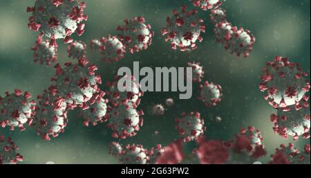 Aufnahme von Makrozellen des Coronavirus Covid-19, die in einer Vene schweben. 4k Stockfoto