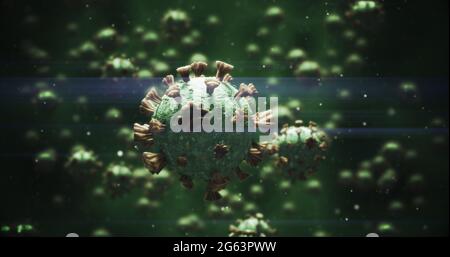 Aufnahme von Makrozellen des Coronavirus Covid-19, die in einer Vene schweben. 4k Stockfoto