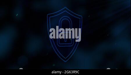 Bild der digitalen Computerschnittstelle mit Daten- und Zahlenverarbeitung und Kettengliedern auf grünem gl Stockfoto