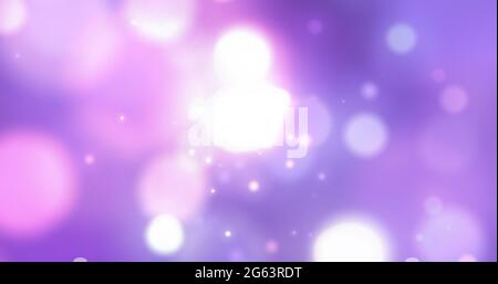 Bild von glühenden weißen Lichtflecken, die sich in hypnotischer Bewegung auf purpurem Hintergrund bewegen Stockfoto