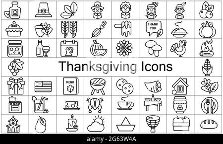 Thanksgiving Linie Icon Set, Feier Symbole Sammlung, Vektor-Skizzen, Logo Illustrationen, Lebensmittel Zeichen lineare Piktogramme Paket. Stock Vektor